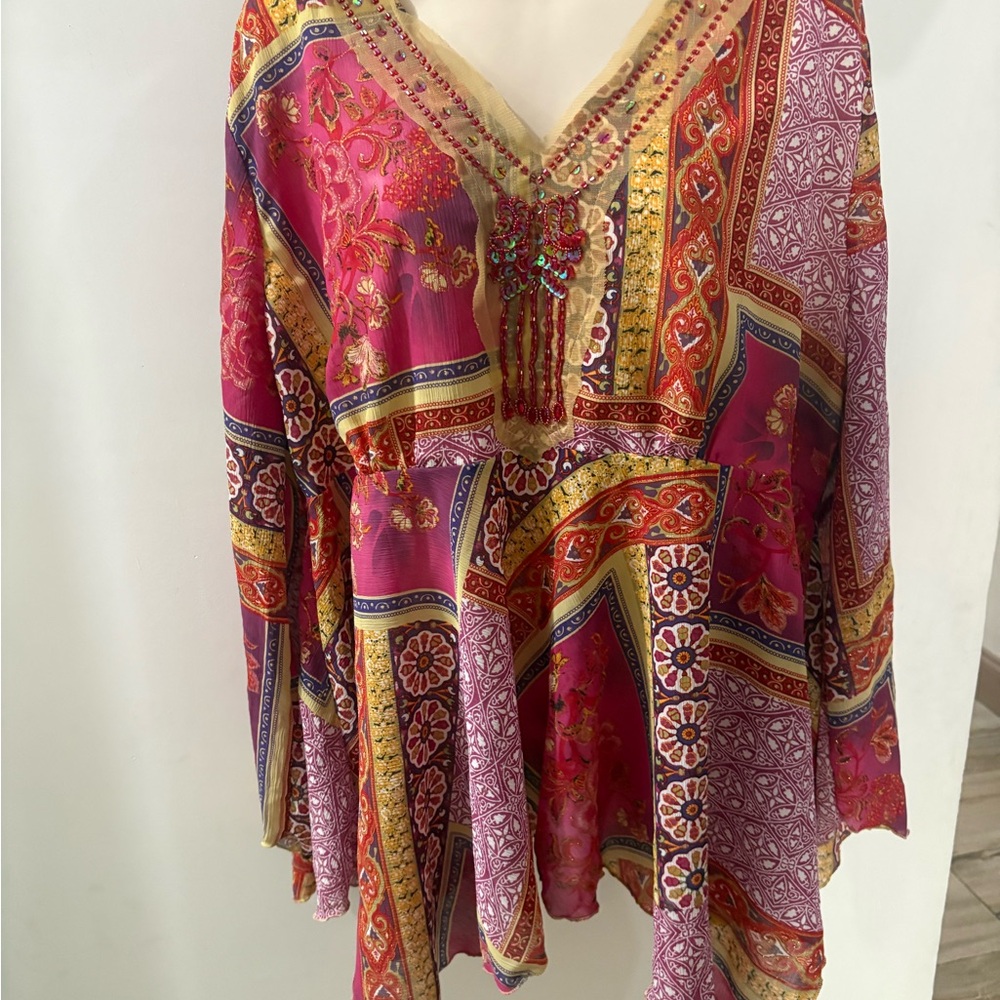 Unique Spectrum Vibrant Patchwork Blouse - image 2